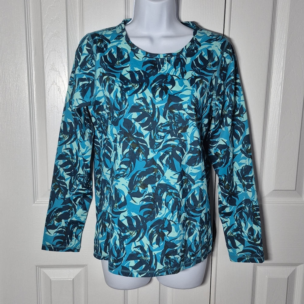 L.L. Bean blue and green floral UPF50+ women's swim shirt sun cover up‎ XS